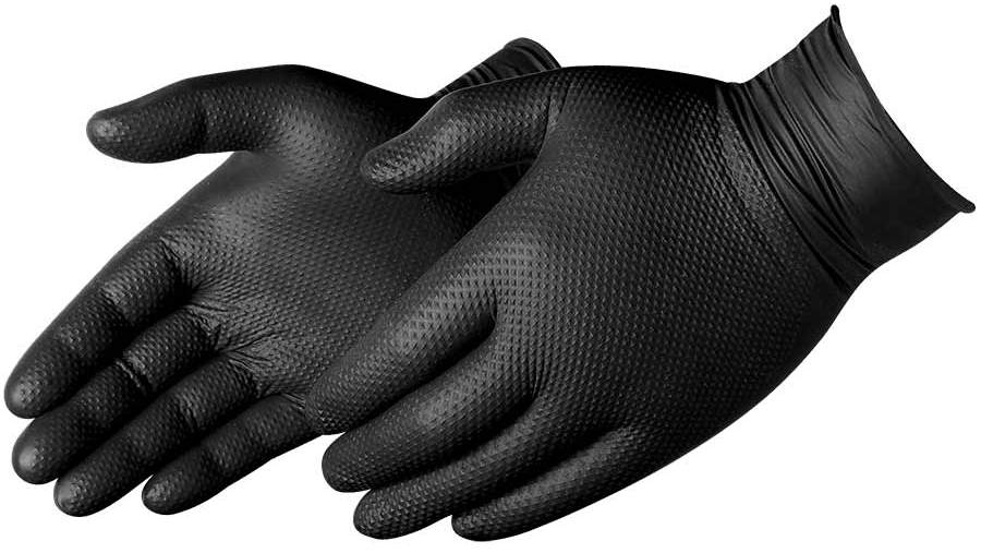 Large- 8 Mil - Black Diamond Texture Industrial Grade Nitrile Gloves